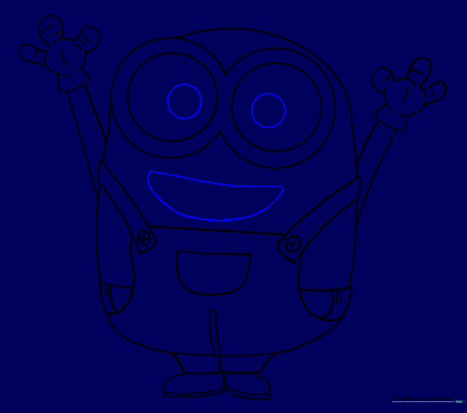 Pupils and a smiling mouth added to the Minion's face.