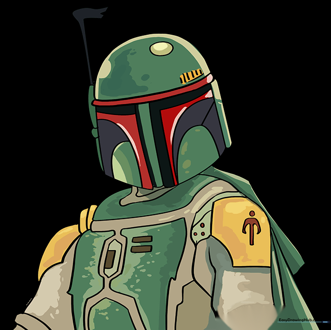 The final colored drawing of Boba Fett in his iconic armor.
