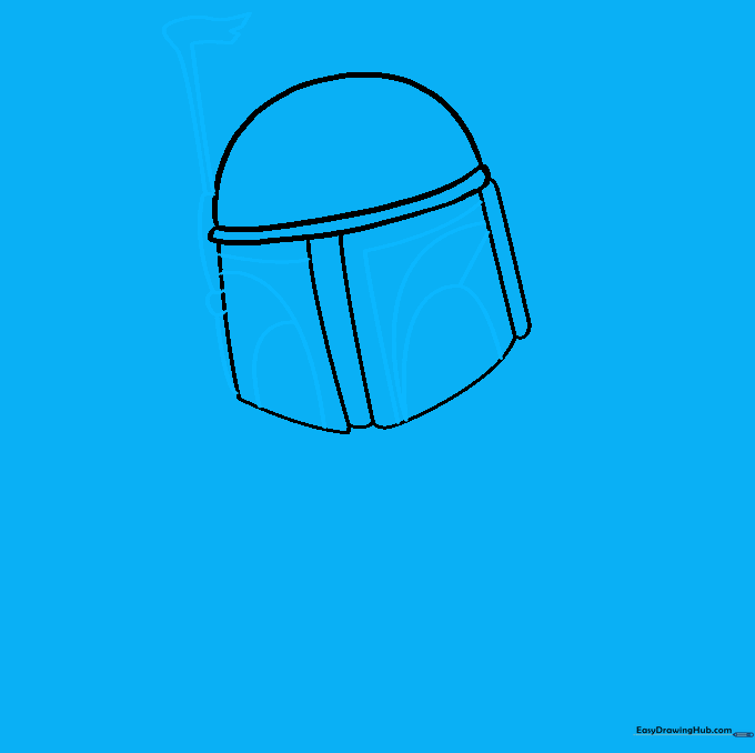 Adding the antenna and side details to the helmet sketch.
