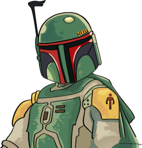 A complete, colored illustration of Boba Fett, the legendary bounty hunter.
