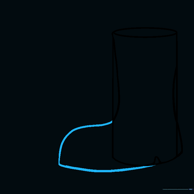 Adding a curved line to define the rounded toe area of the boot.