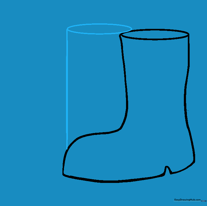 Sketching a second cylinder partially hidden behind the first boot.