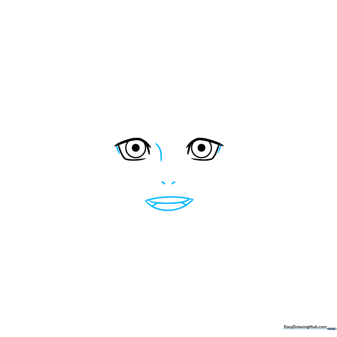 Pencil sketch showing Boruto's nose and mouth placement relative to his eyes.