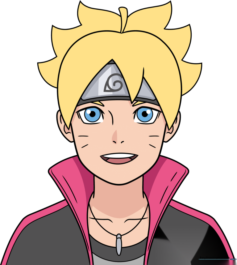 Colorful illustration of Boruto Uzumaki, showcasing the final result of the drawing tutorial.