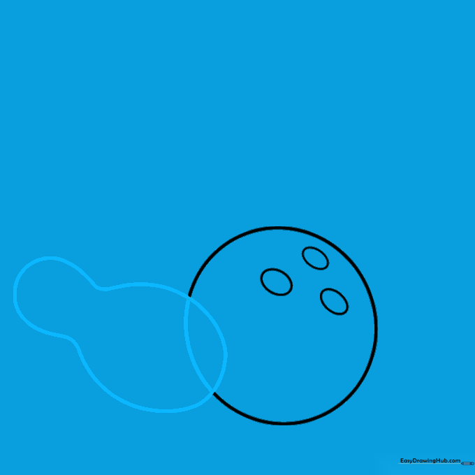 Adding the first bowling pin shape next to the ball using a peanut-like silhouette.