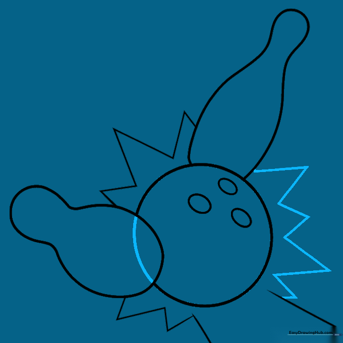 Adding additional jagged impact lines around the bowling ball.