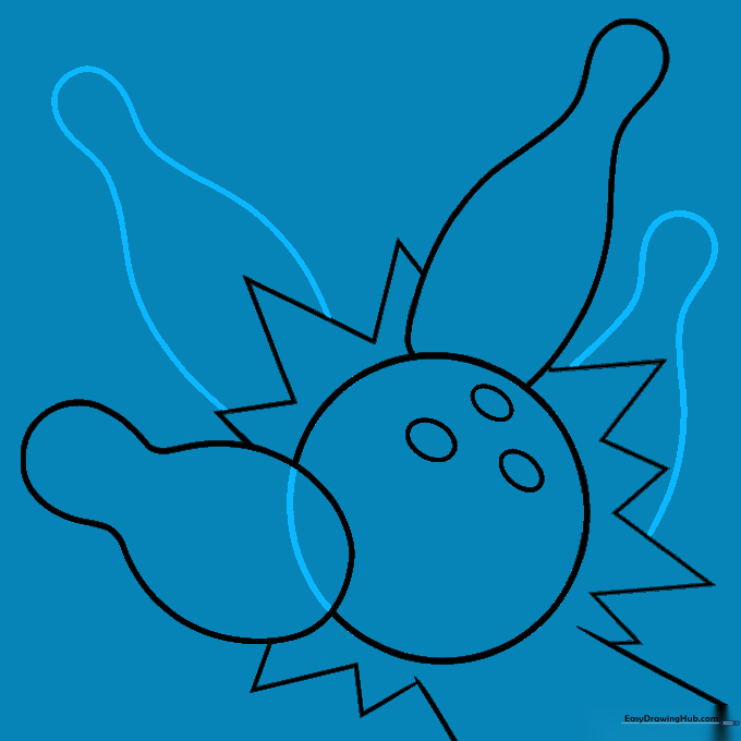 Adding more bowling pins to the drawing to create a full strike scene.