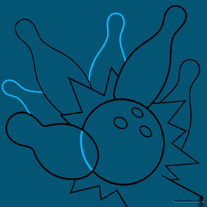 Adding background pins to complete the bowling strike composition.