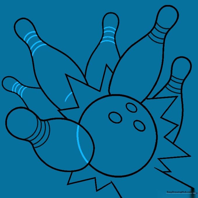 Completing the stripe details and adding a 3D base line to the bowling pins.