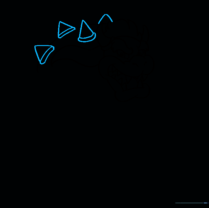 Drawing showing the addition of sharp triangular spikes along the top of Bowser's shell.