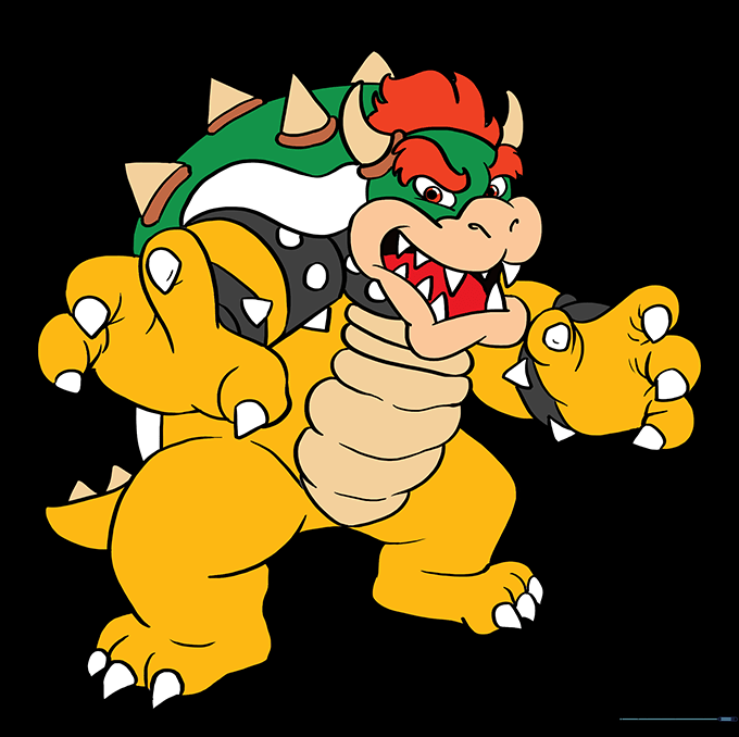 Fully colored illustration of Bowser with his signature green, yellow, and red color palette.