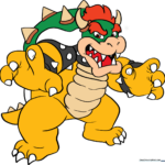 A high-quality, finished drawing of Bowser from Super Mario Bros, showcasing the final result of the tutorial.