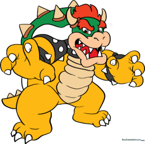 A high-quality, finished drawing of Bowser from Super Mario Bros, showcasing the final result of the tutorial.