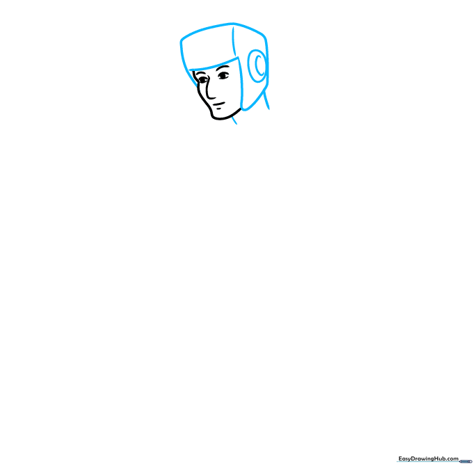 Drawing the ear and neck structure for the boxer character.