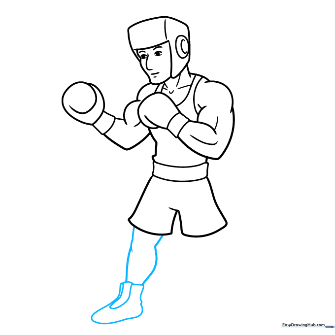 Drawing the boxer's leg and athletic shoe.