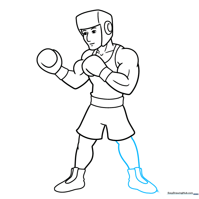 Adding the second leg to complete the boxer's stance.