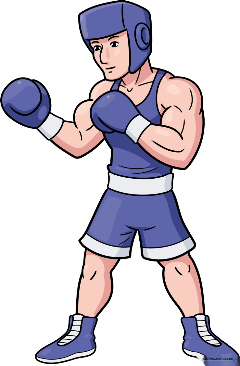 Colorful, finished drawing of a professional boxer ready for a match.