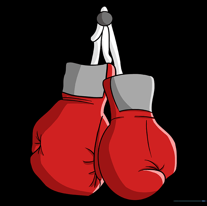 The finished boxing gloves drawing colored in bright red.