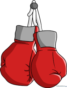 A vibrant, finished drawing of a pair of red boxing gloves hanging from a hook.