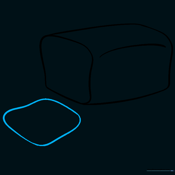 A separate, smaller wavy square shape drawn below the loaf to represent a slice.