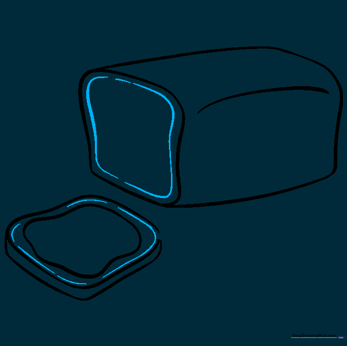 Adding inner lines to the crust edges of both the loaf and the slice for detail.