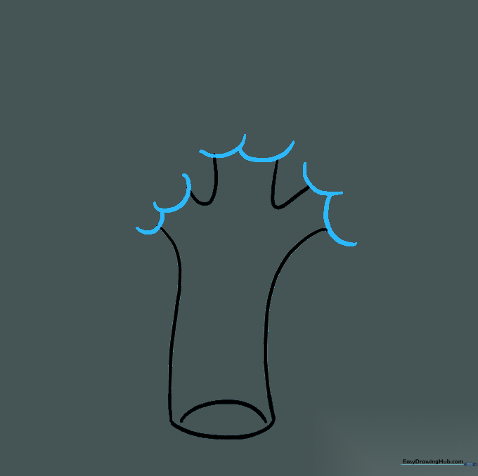 Closing the top of the broccoli branches with rounded U-shaped lines.
