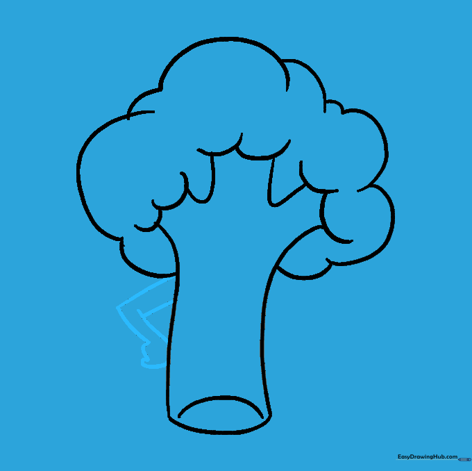 Drawing a small arm extending from the side of the broccoli stalk.