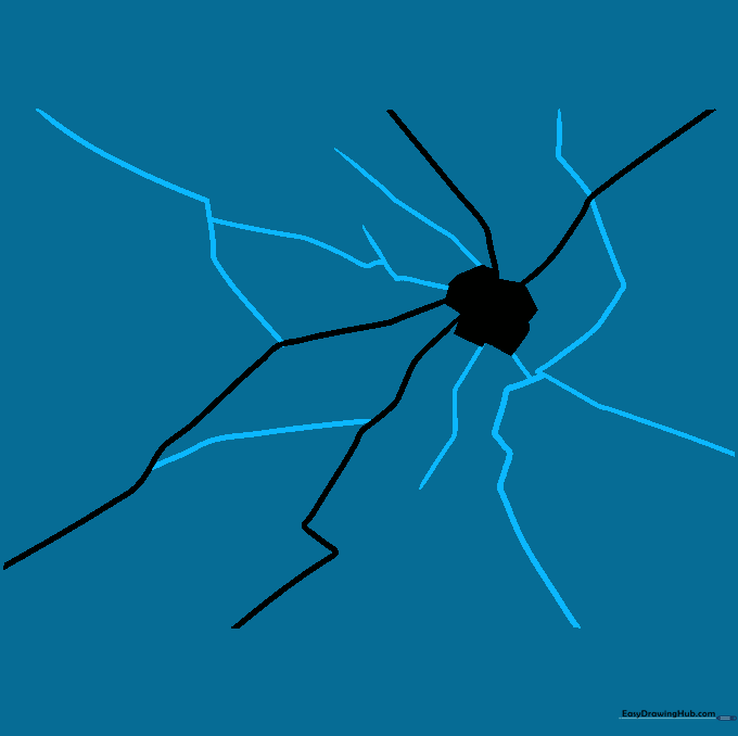 Secondary fracture lines branching off the main cracks to create a more complex shattered pattern.