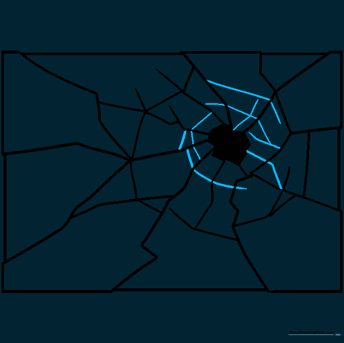Expanding the fracture pattern with more circular lines to complete the look of a shattered window.