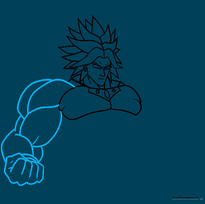 Drawing Broly's muscular arm and clenched fist.
