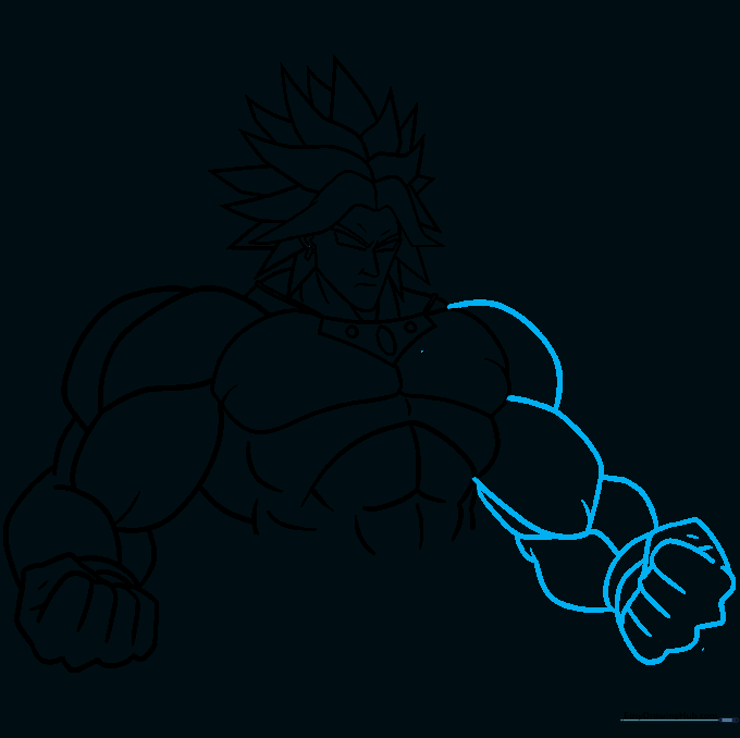 Drawing the second muscular arm and fist.