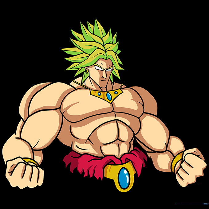The completed, colored illustration of Broly.