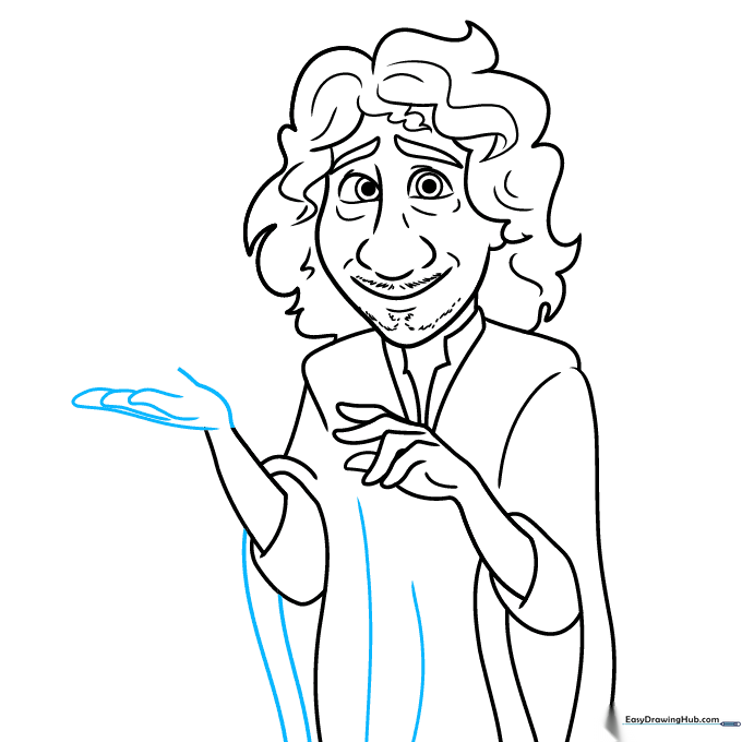 Detailed sketch of Bruno's fingers and garment texture.