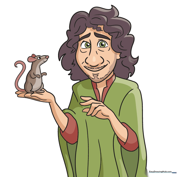 Final colored drawing of Bruno from Encanto wearing his green cloak.