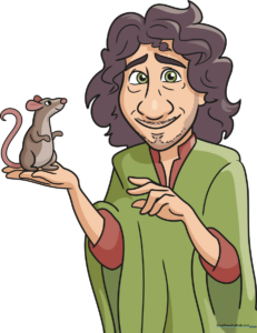 Colorful illustration of Bruno from Encanto, showcasing his green cloak and curly hair.