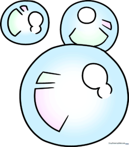 A vibrant, finished illustration of three colorful, glossy bubbles floating together.