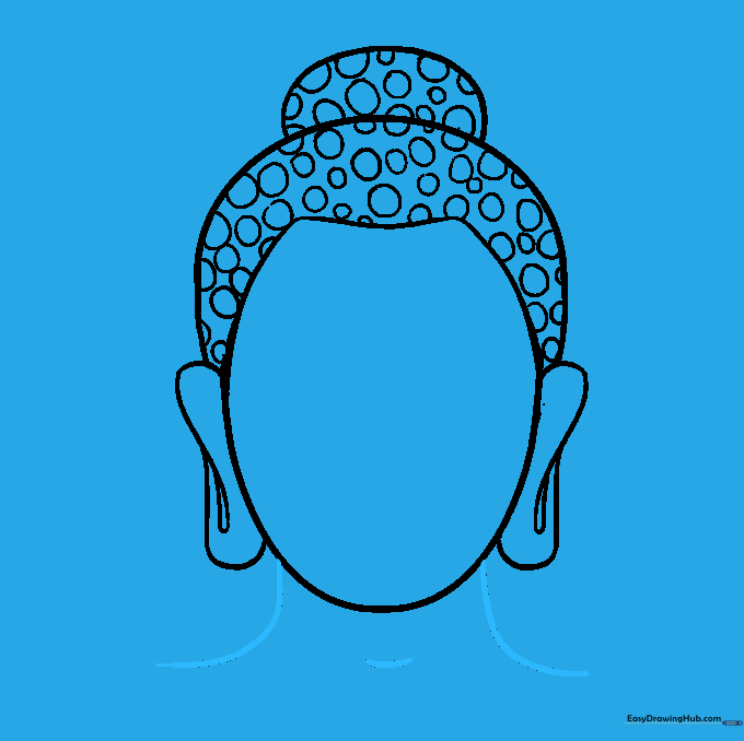 Drawing the neck with curved lines extending from the jawline.