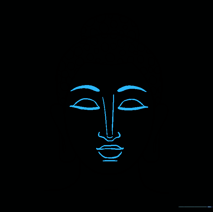 Adding serene facial features including closed eyes, eyebrows, and a gentle mouth.