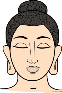 A completed, serene portrait of the Buddha, showcasing clean lines and soft shading.