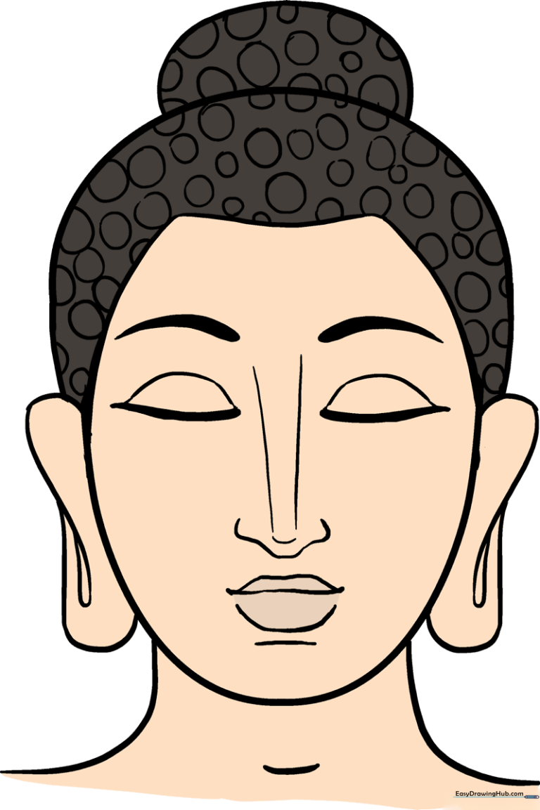 A completed, serene portrait of the Buddha, showcasing clean lines and soft shading.