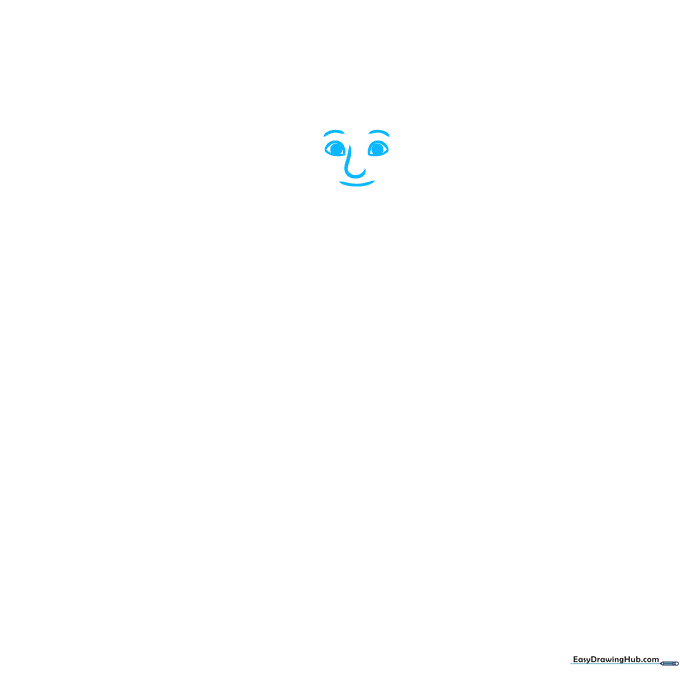 Line drawing of Buddy the Elf's facial features including eyes, eyebrows, and nose.