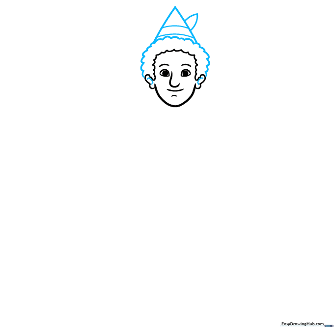 Drawing the iconic elf hat on top of Buddy's head.
