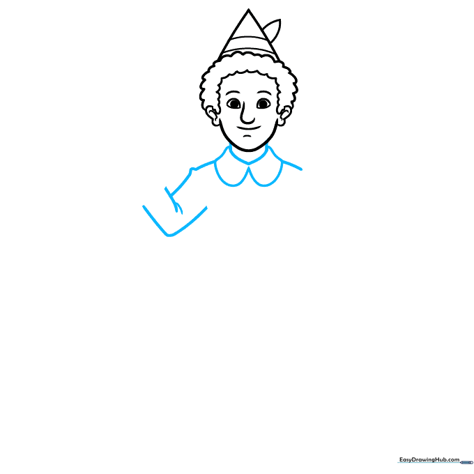 Adding the neck and wide collar to the Buddy the Elf sketch.
