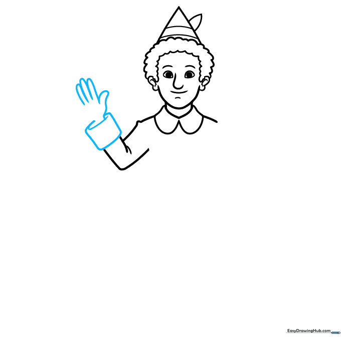 Drawing the sleeve and cuff of Buddy the Elf's outfit.