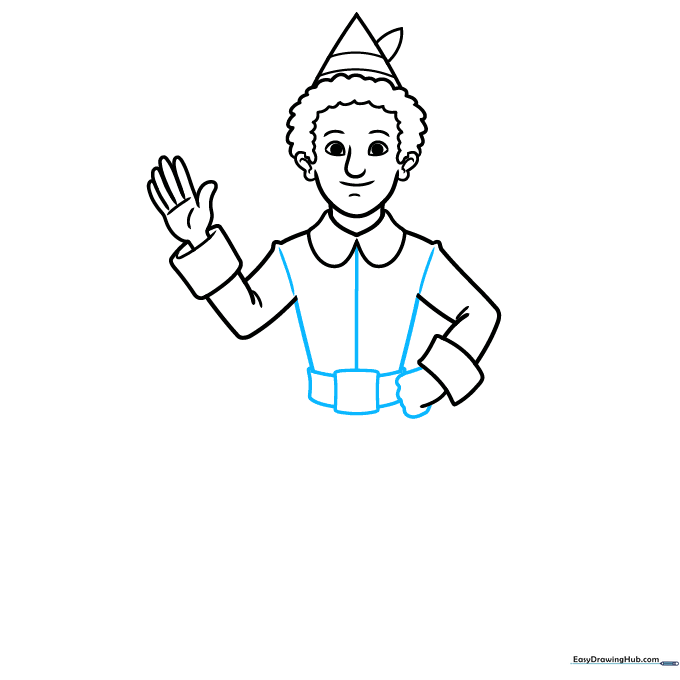 Drawing the belt and hand resting on the hip.