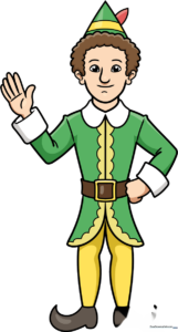 Colorful, finished illustration of Buddy the Elf for a drawing tutorial.