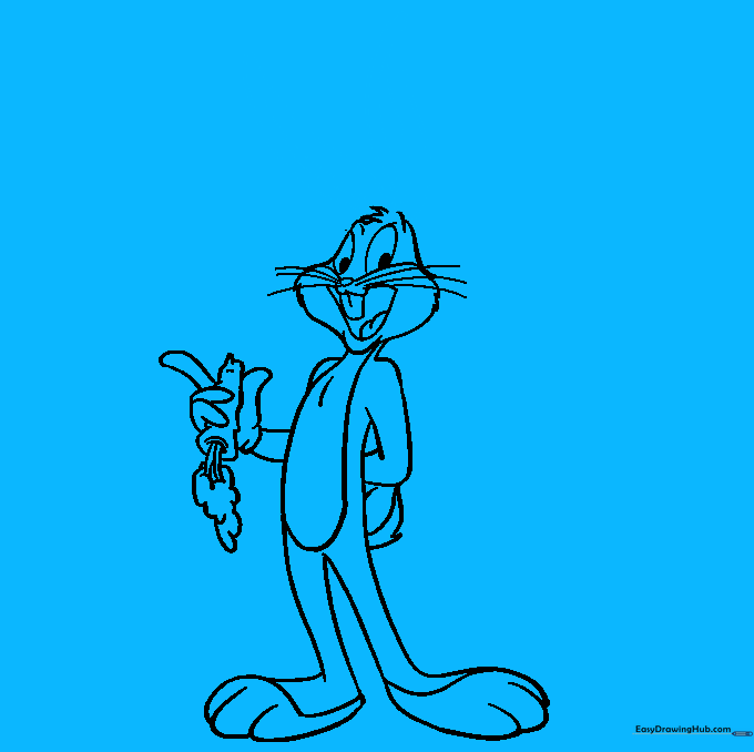 Adding the long, iconic ears to the Bugs Bunny sketch.