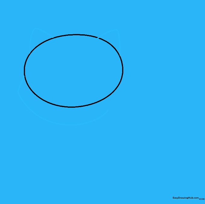 Outline sketch showing the addition of rounded triangular ears and a curved jawline to the head shape.