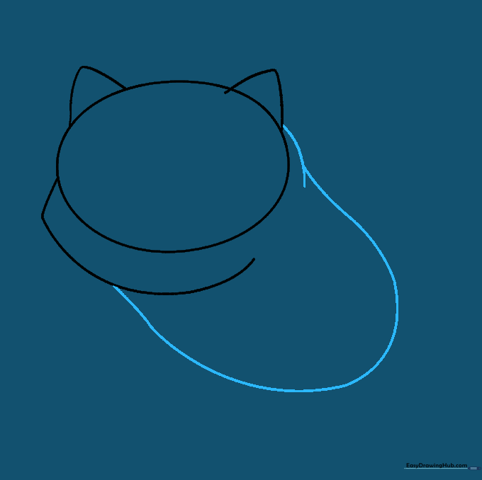 Sketch showing the connection of the head to a large, rounded body shape.