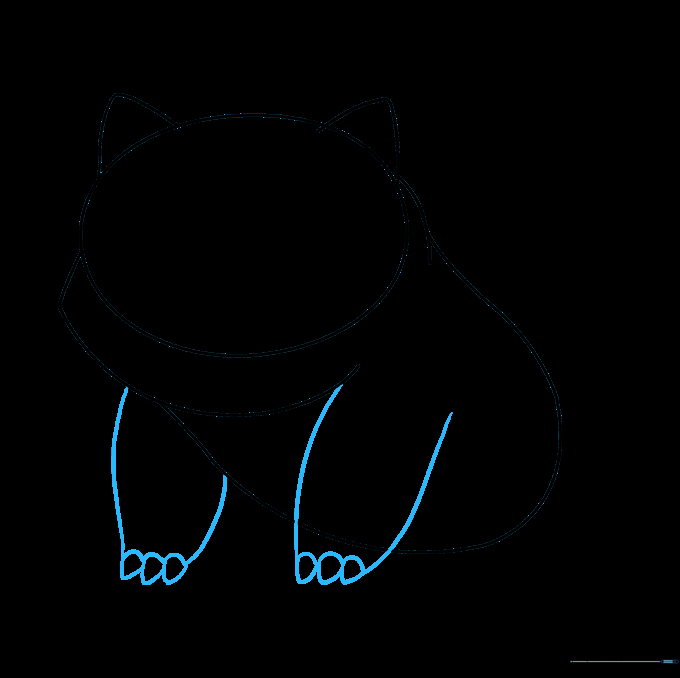 Drawing of two front legs with rounded triangular claws attached to the main body.